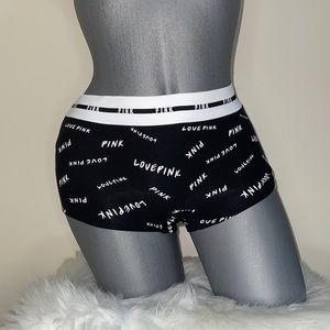 VICTORIAS SECRET PINK LOGO WAISTBAND BOYSHORT UNDERWEAR PANTY. NWT